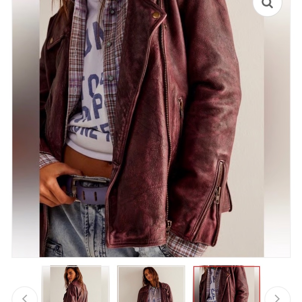 NWT We the Free Jealousy leather moto jacket burgundy medium - Picture 4 of 8